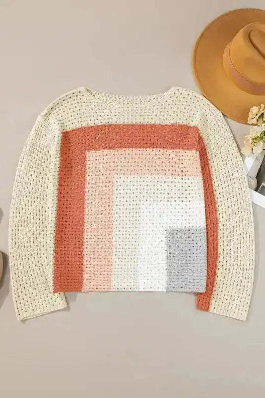 Apricot Pointelle Baggy Sweater - Fashionfitz