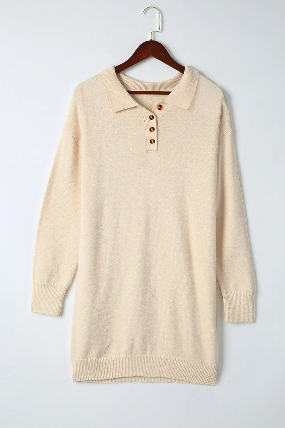 Apricot polo collar knitted mini sweater shift dress -