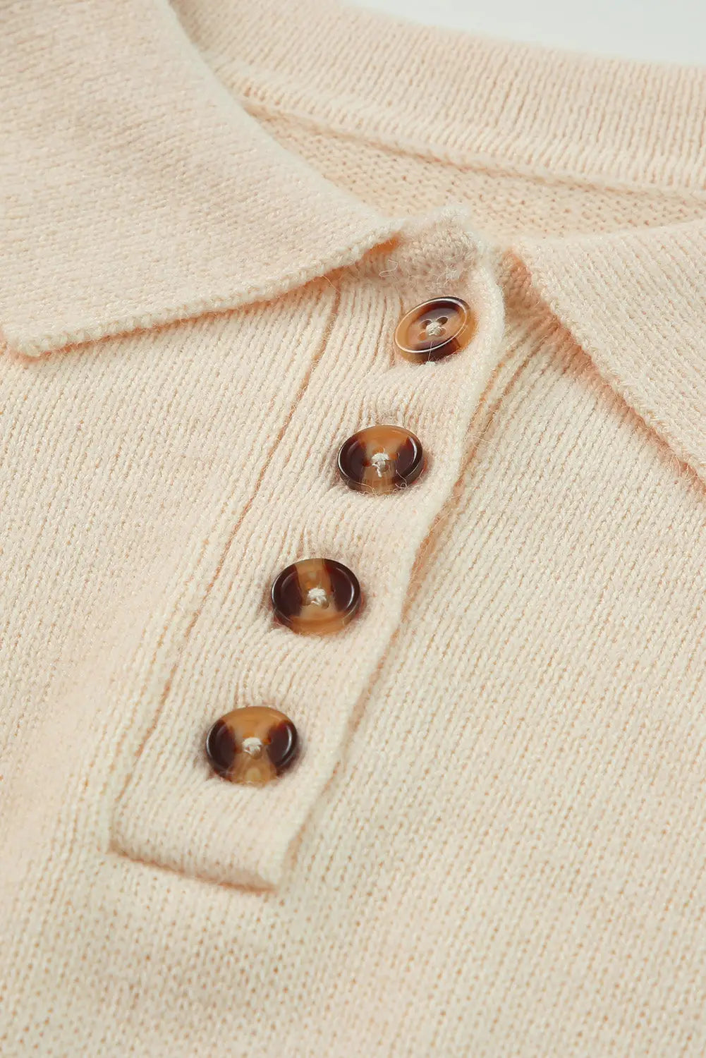 Apricot polo collar knitted mini sweater shift dress -