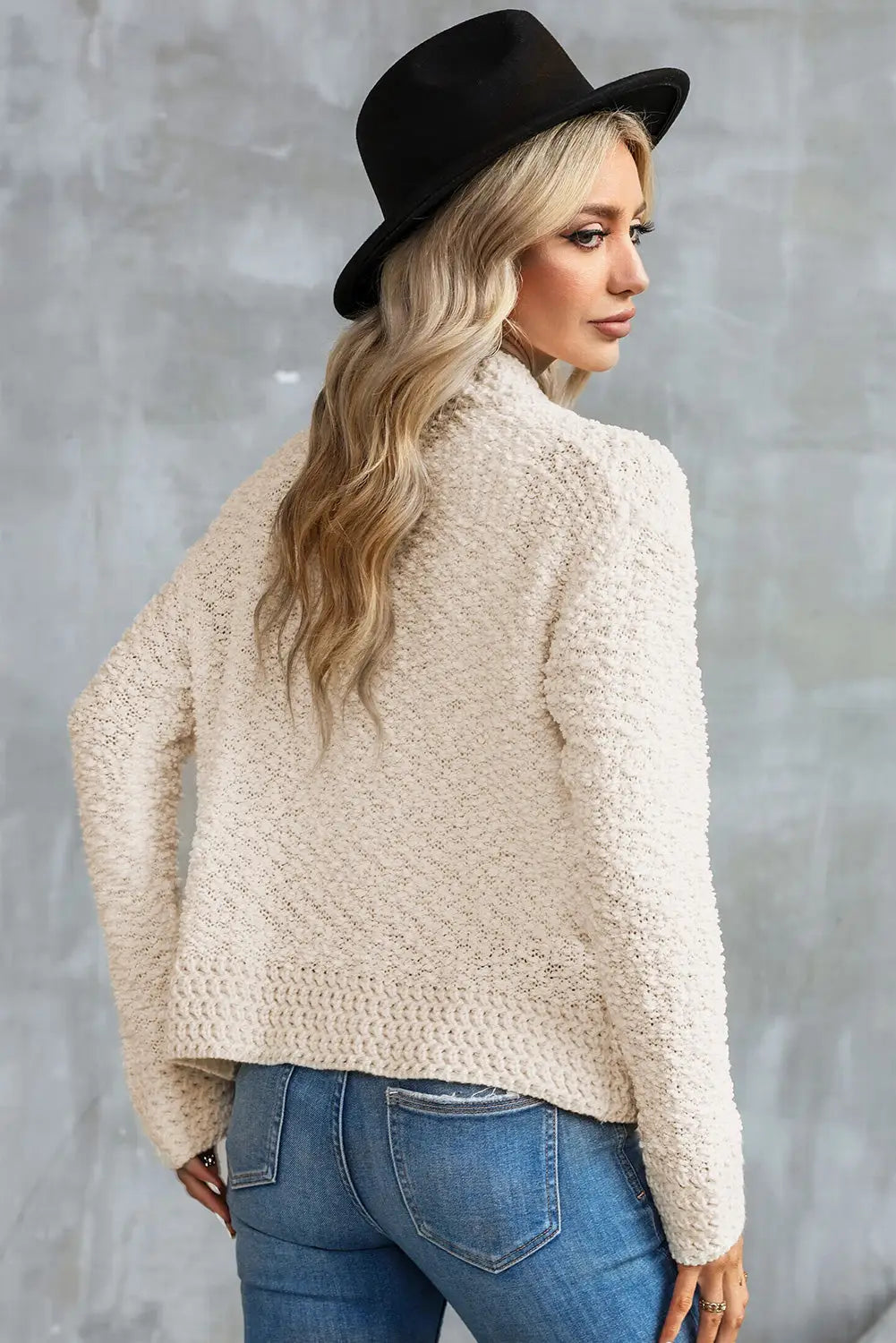 Apricot popcorn knit open front cardigan - tops