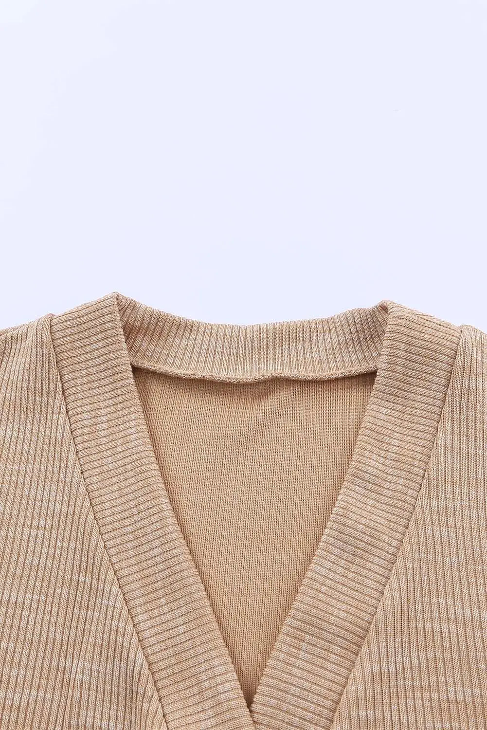 Apricot ribbed buttons v neck cardigan - tops