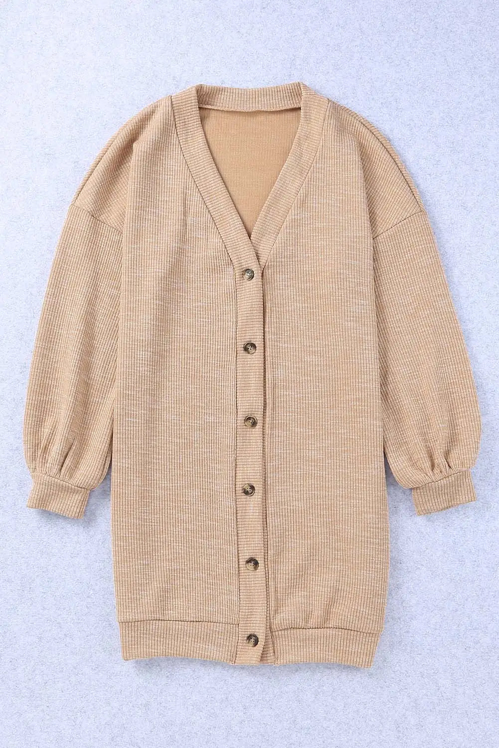 Apricot ribbed buttons v neck cardigan - tops