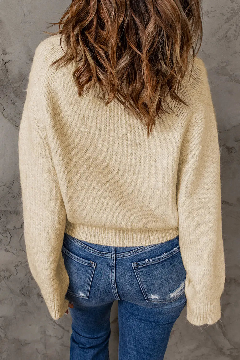 Apricot ribbed detail turtleneck sweater - tops
