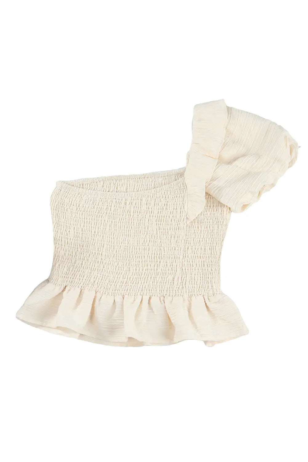 Apricot ruffled one-shoulder smocked top - tops