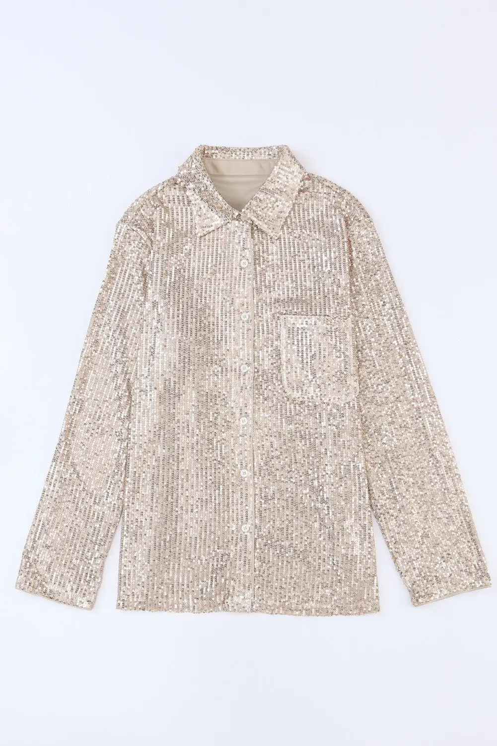 Apricot sequin collared bust pocket buttoned shirt - tops