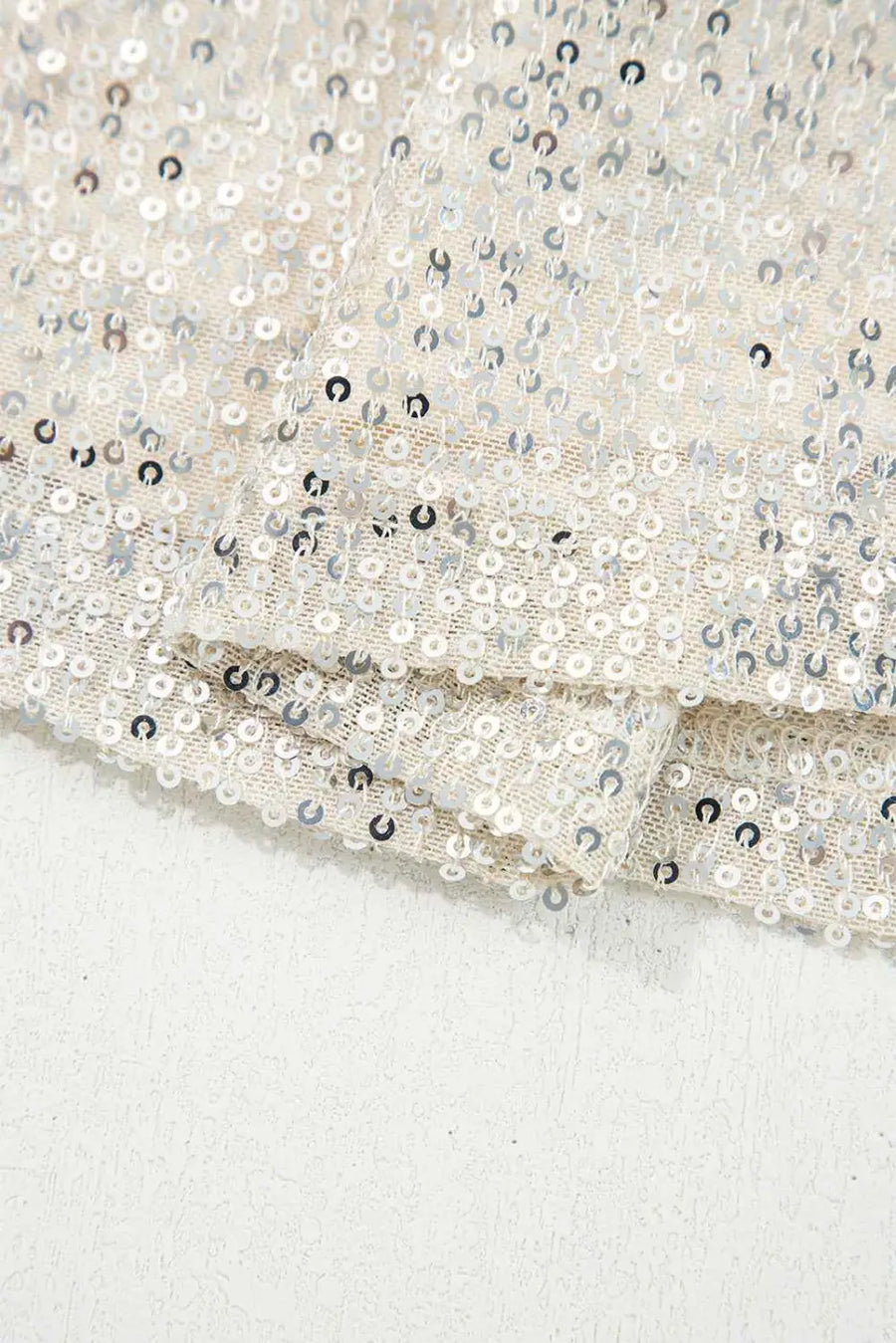 Silver sequin hooded long sleeve party top model view — Fashionfitz UK