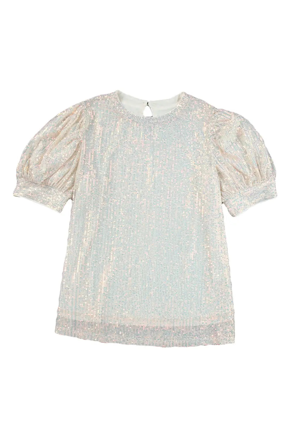 Apricot sequin puff sleeve top - tops