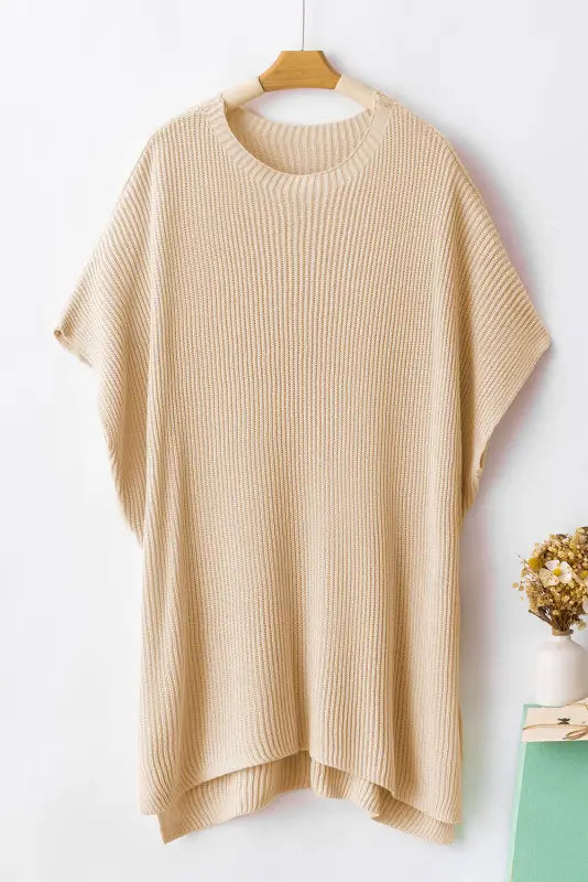 Apricot short sleeve side slit oversized sweater - new