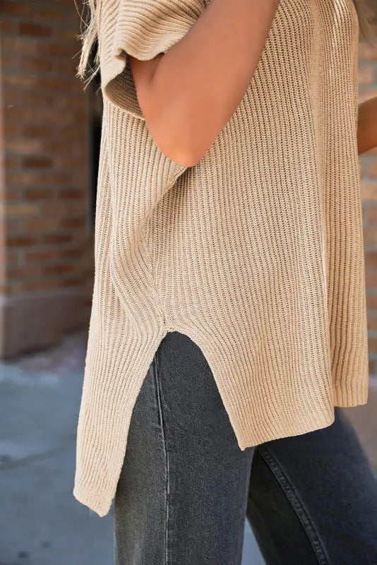 Apricot short sleeve side slit oversized sweater - new