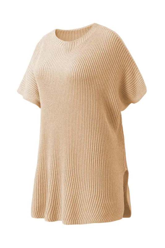 Apricot short sleeve side slit oversized sweater - new