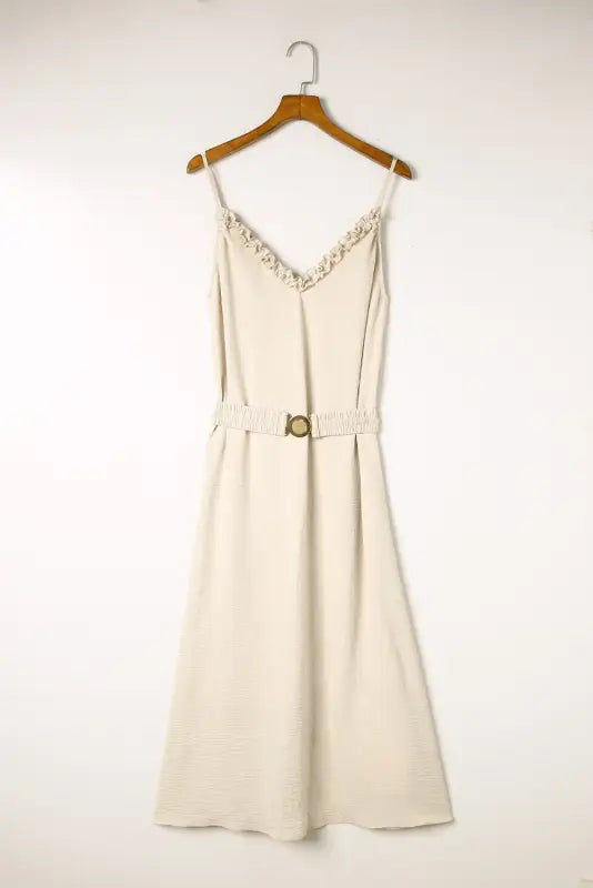 Apricot sleeveless maxi dress - elastic belt - dresses