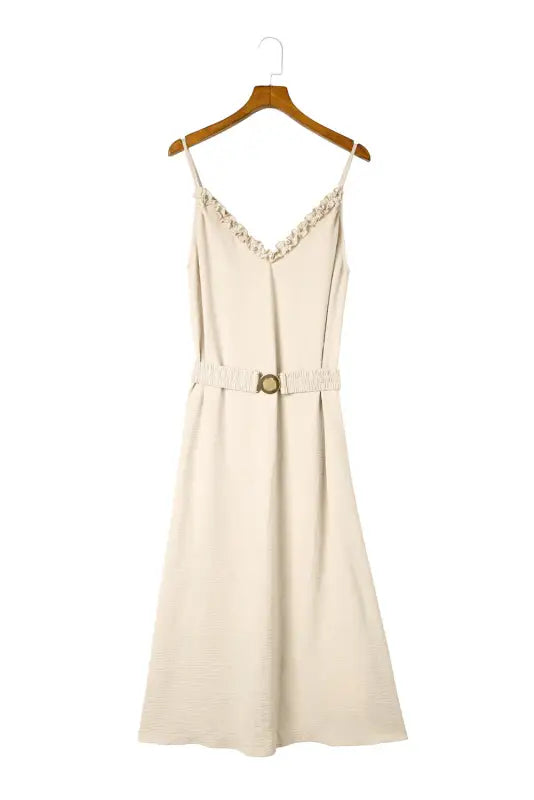 Apricot sleeveless maxi dress - elastic belt - dresses