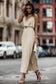 Apricot sleeveless maxi dress - elastic belt - dresses