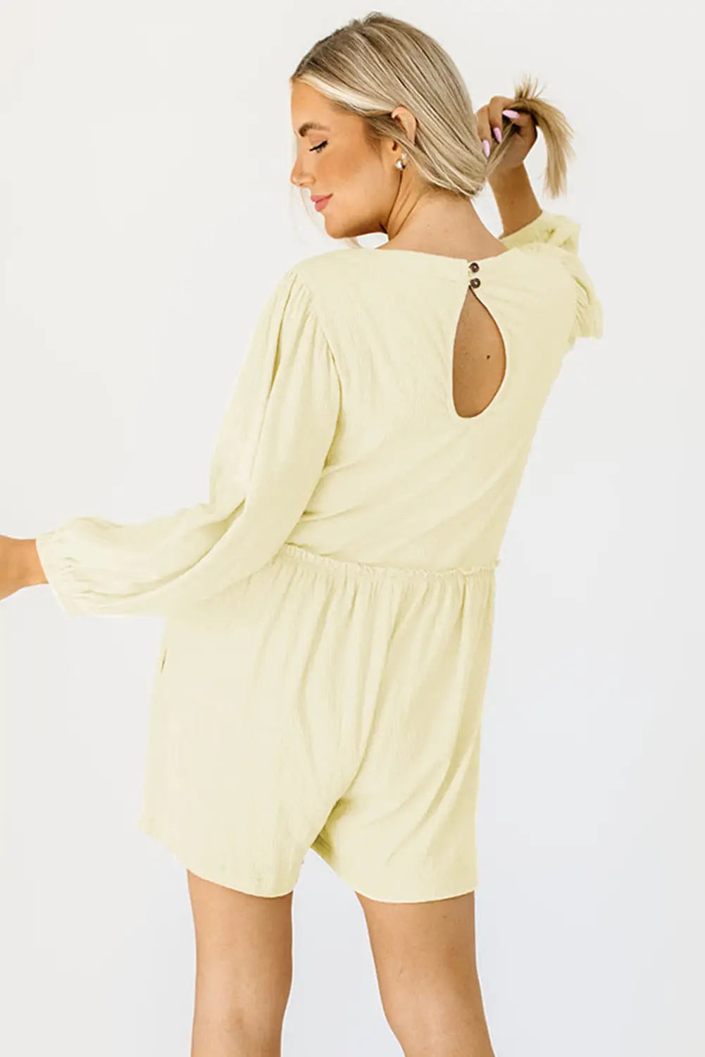 Apricot solid color high waist long sleeve romper - bottoms