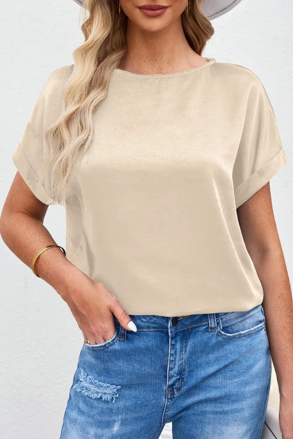 Apricot solid color short sleeve t shirt - tops