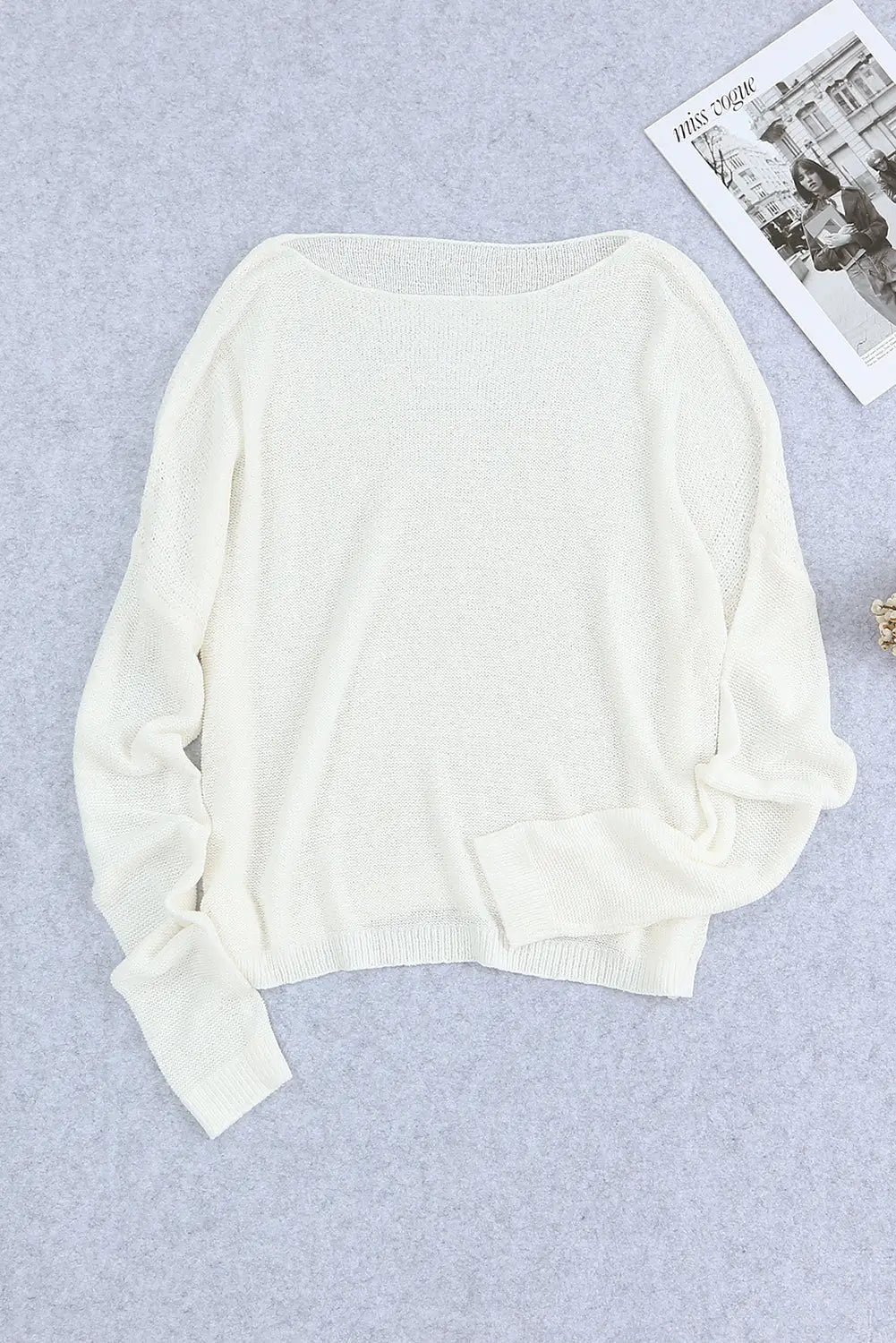 Apricot solid drop shoulder pullover sweater - tops