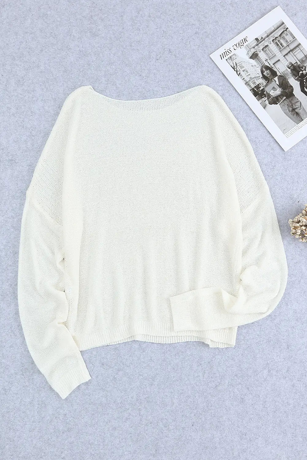 Apricot solid drop shoulder pullover sweater - tops
