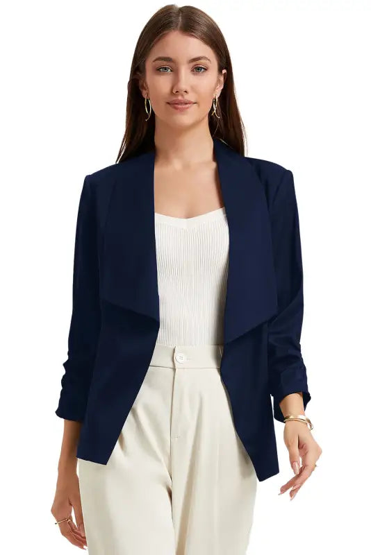 Apricot solid lapel collar satin blazer - blazers