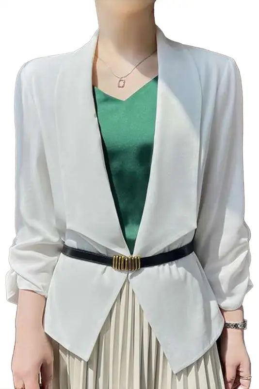 Apricot solid lapel collar satin blazer - blazers