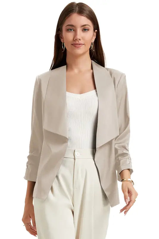 Apricot solid lapel collar satin blazer - blazers