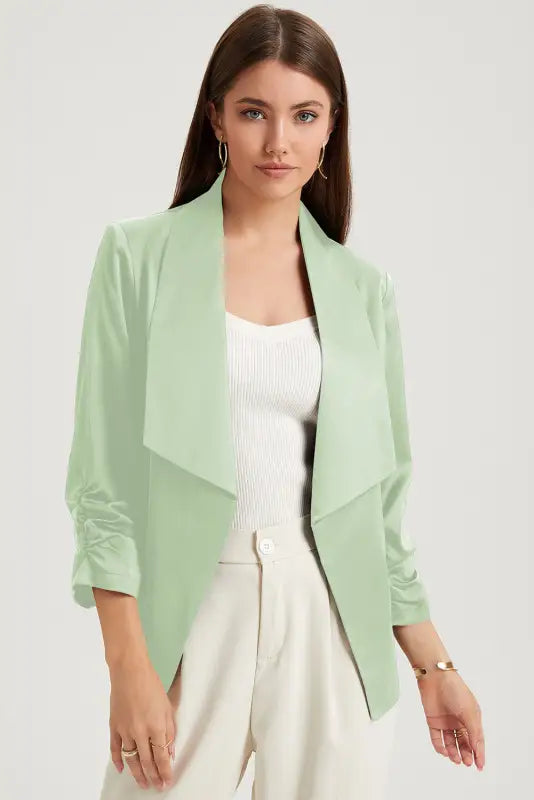 Apricot solid lapel collar satin blazer - blazers