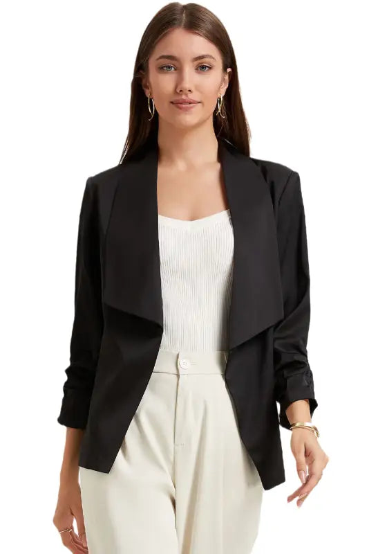 Apricot solid lapel collar satin blazer - blazers