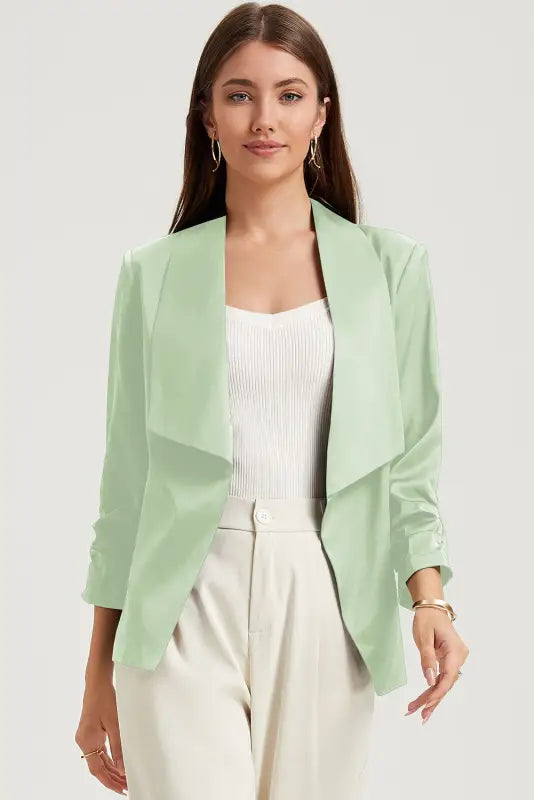 Apricot solid lapel collar satin blazer - blazers