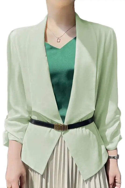 Apricot solid lapel collar satin blazer - blazers