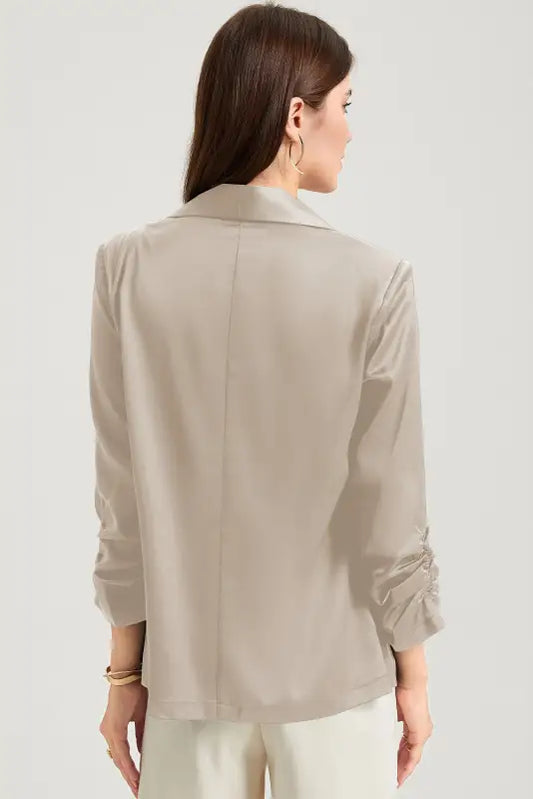 Apricot solid lapel collar satin blazer - blazers