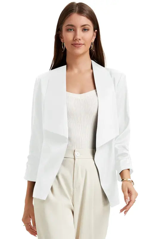 Apricot solid lapel collar satin blazer - blazers