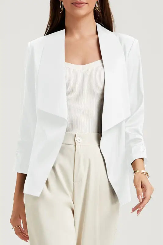 Apricot solid lapel collar satin blazer - blazers