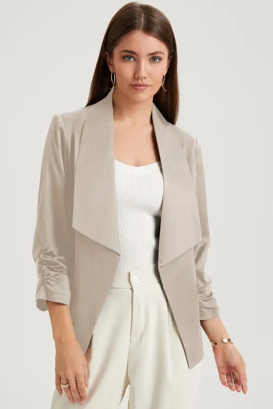 Apricot solid lapel collar satin blazer - blazers