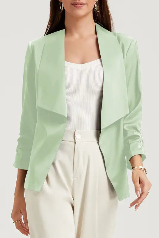 Apricot solid lapel collar satin blazer - blazers