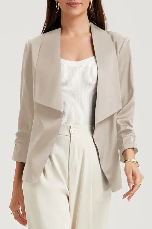 Apricot solid lapel collar satin blazer - blazers