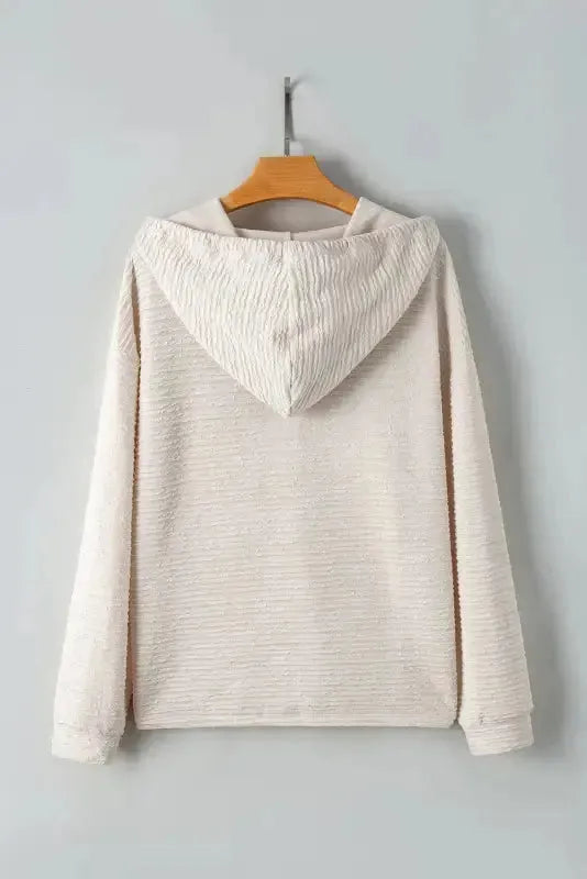 Apricot Solid Textured Drawstring Henley Hoodie - Fashionfitz
