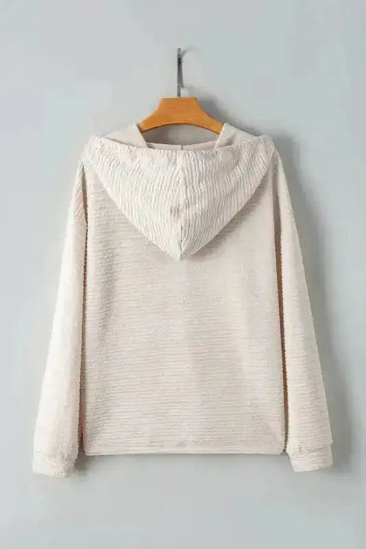 Apricot Solid Textured Drawstring Henley Hoodie - Fashionfitz