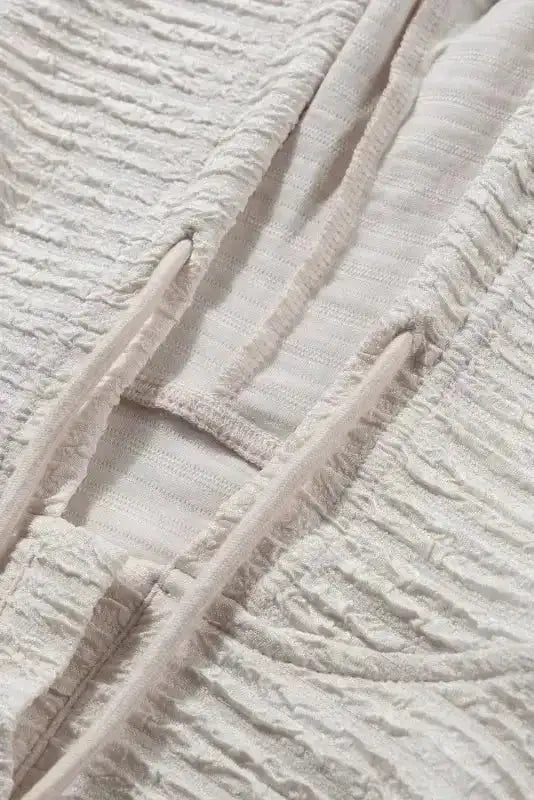 Apricot Solid Textured Drawstring Henley Hoodie - Fashionfitz