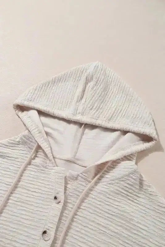 Apricot Solid Textured Drawstring Henley Hoodie - Fashionfitz