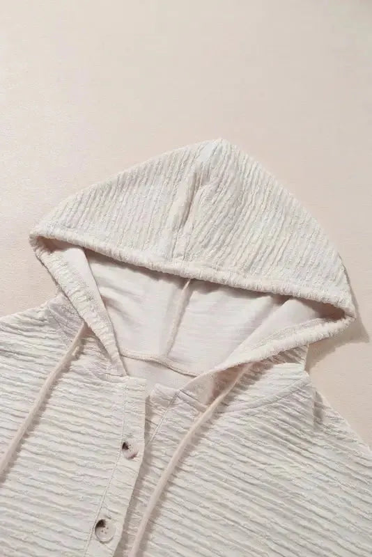 Apricot Solid Textured Drawstring Henley Hoodie - Fashionfitz