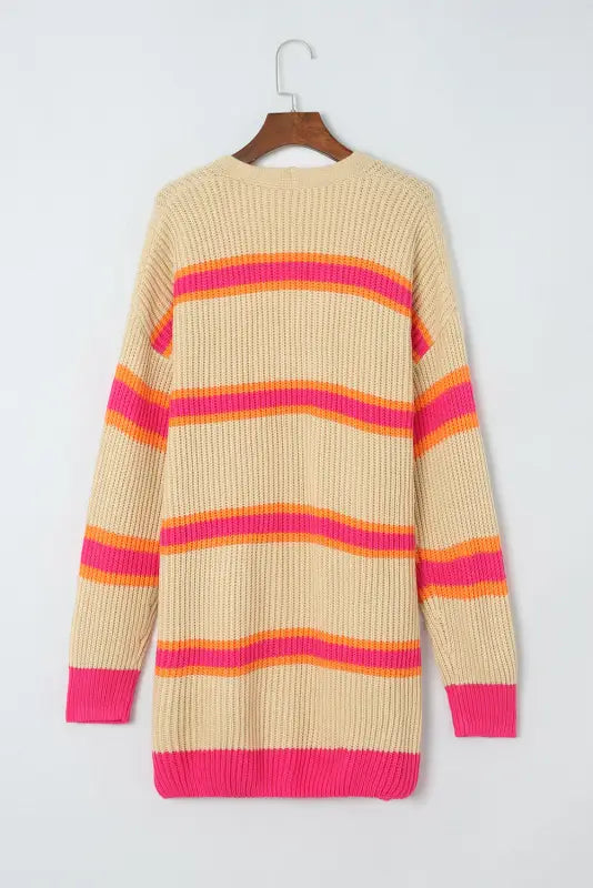 Apricot stripe knit cardigan - cardigans