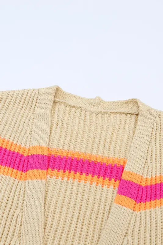 Apricot stripe knit cardigan - cardigans