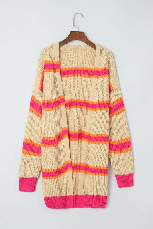 Apricot stripe knit cardigan - cardigans