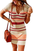 Apricot Striped Bodycon Mini Dress - Fashionfitz
