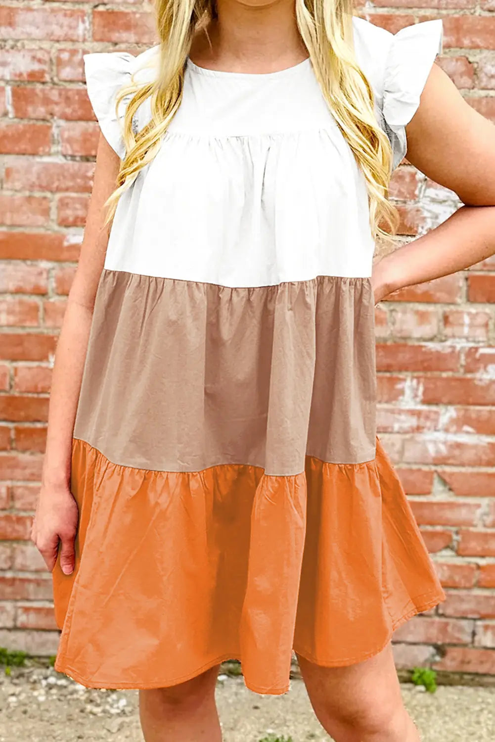 Apricot tiered mini dress - s / 100% cotton - dresses