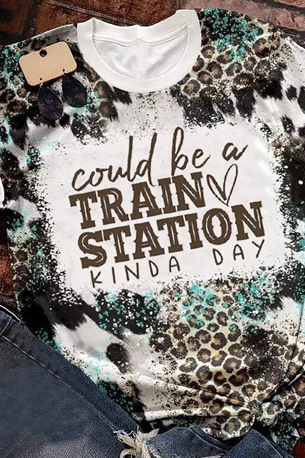 Apricot train station graphic leopard print t shirt