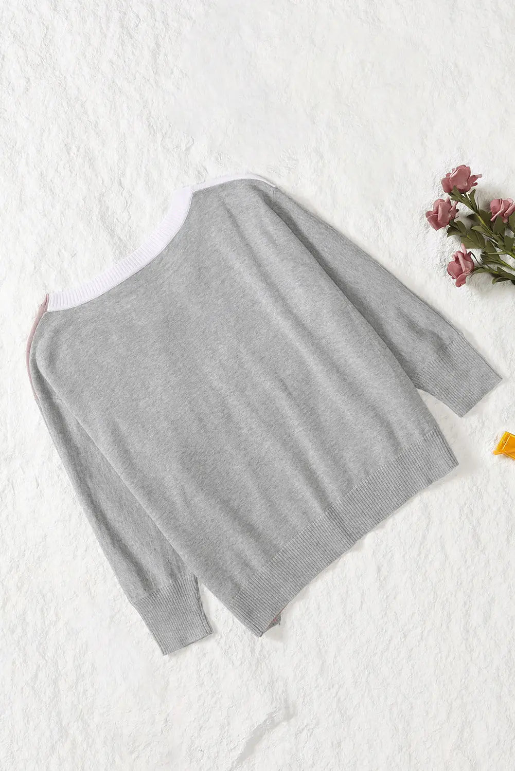 Apricot v-neck color block loose sweater - tops
