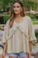 Apricot v neck draped batwing sleeve ruffle top - t-shirts