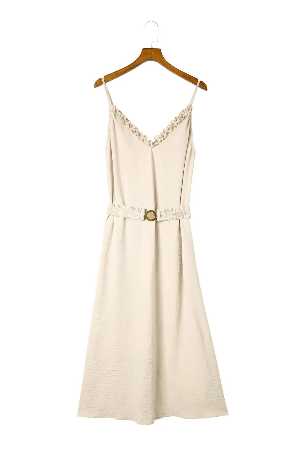 Apricot v neck sleeveless maxi dress with elastic belt -