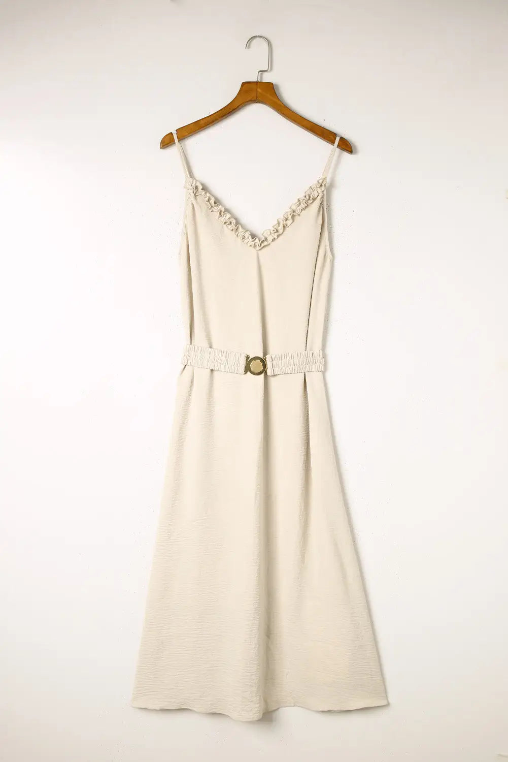 Apricot v neck sleeveless maxi dress with elastic belt -