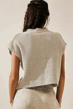 Apricot V-Neck Sweater - Ribbed Cap Sleeve - Fashionfitz
